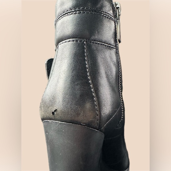 Prada Logo Lug Sole Platform Block Heels Ankle Moto Combat Black Leather 37 1/2 - Picture 5 of 14